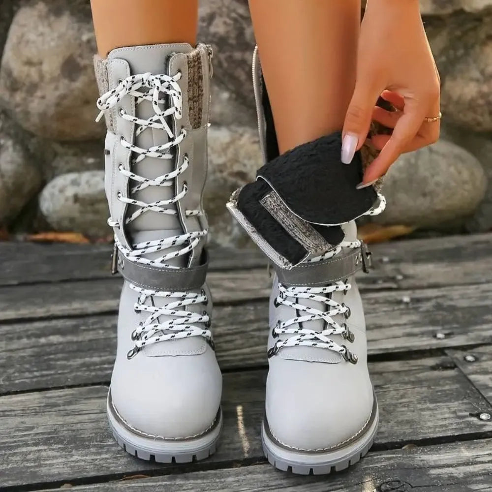 Fall Lace-Up Trek Boots with Knit Cuff