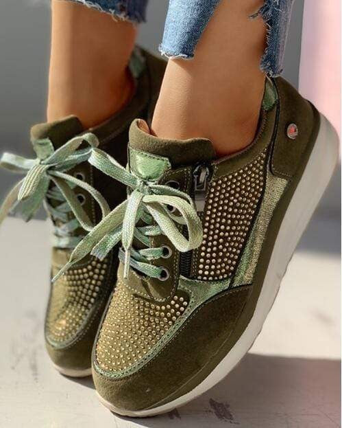 Zip Detail Studded Sneakers