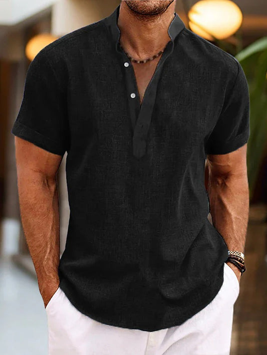 Men’s Short-Sleeve Henley Shirt - Button Placket, Relaxed Fit