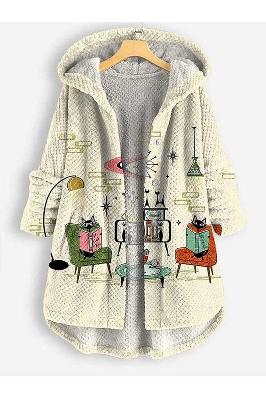 Fall Graphic Print Hooded Coat