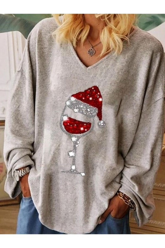 Santa Hat Wine Glass Sweatshirt