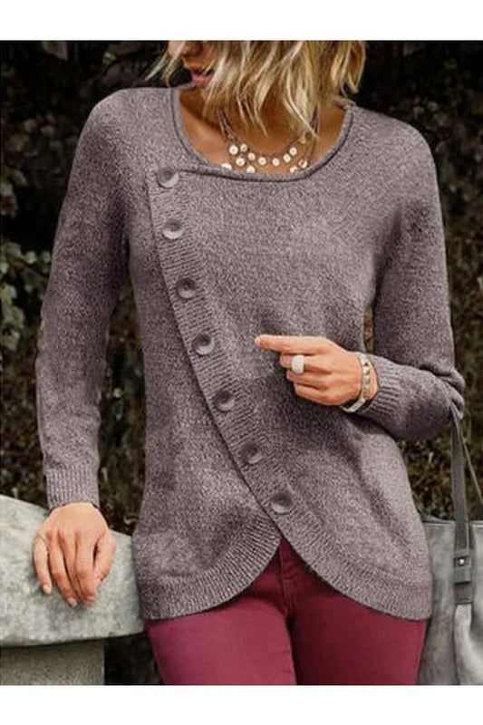 Fall Asymmetrical Button Sweater
