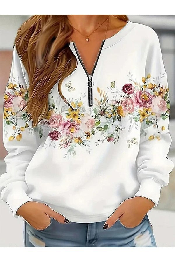 Fall Floral Zip Sweatshirt