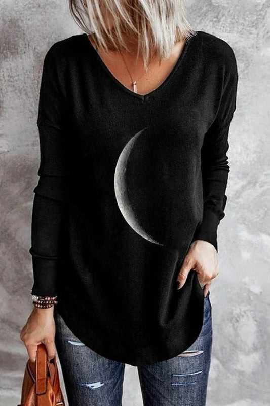 Fall Moon Print Sweatshirt