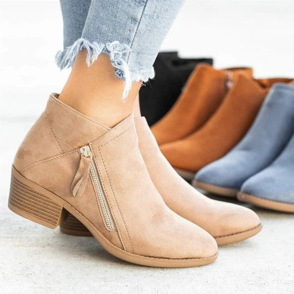 Fall Side-Zip Block Heel Boots