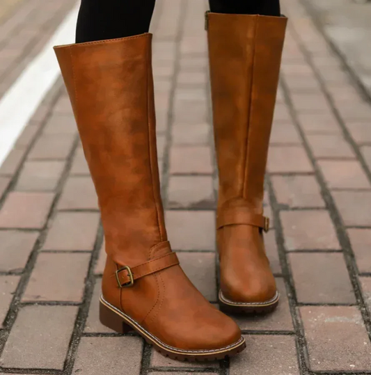 Fall Buckled Knee-High Boots