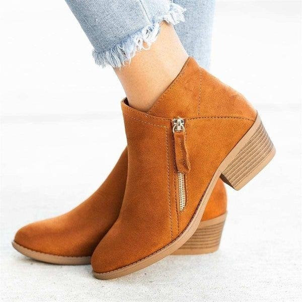 Fall Side-Zip Block Heel Boots