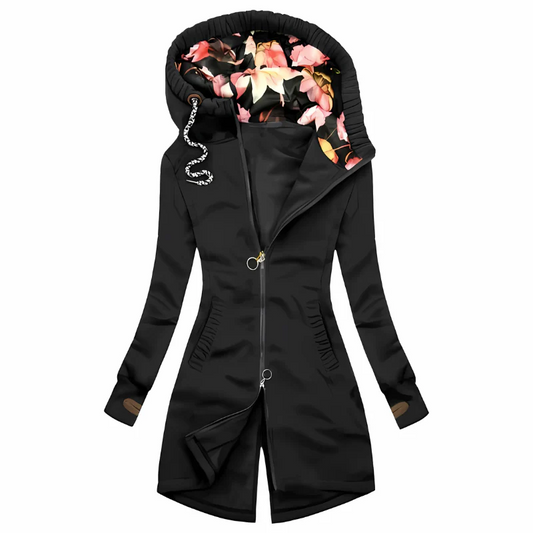 Fall Floral-Lined Hooded Jacket