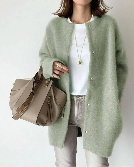 Button-Up Wool Blend Cardigan