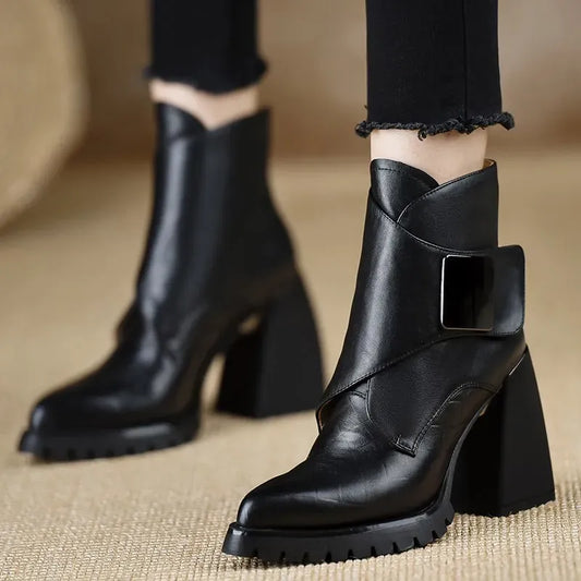 Fall Buckled Block Heel Boots