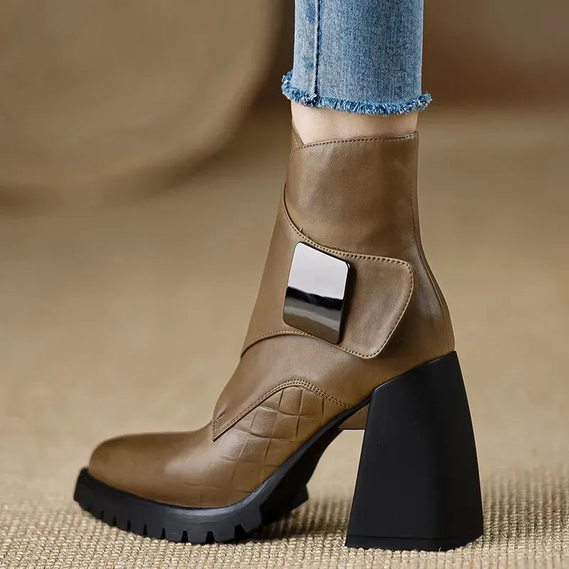 Fall Buckled Block Heel Boots