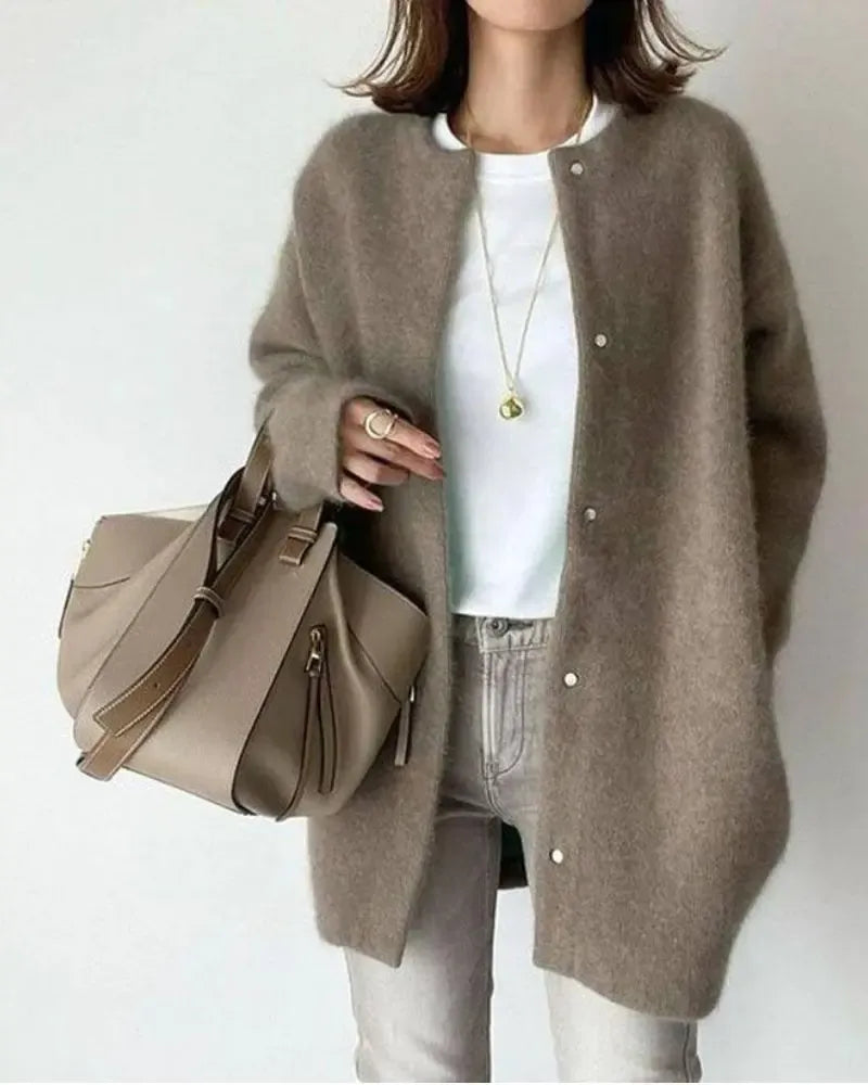 Button-Up Wool Blend Cardigan