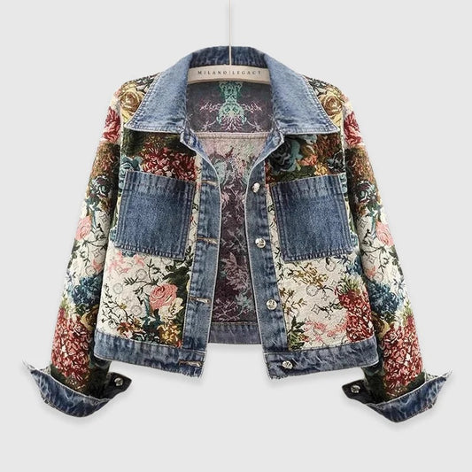 Fall Floral Patchwork Denim Jacket
