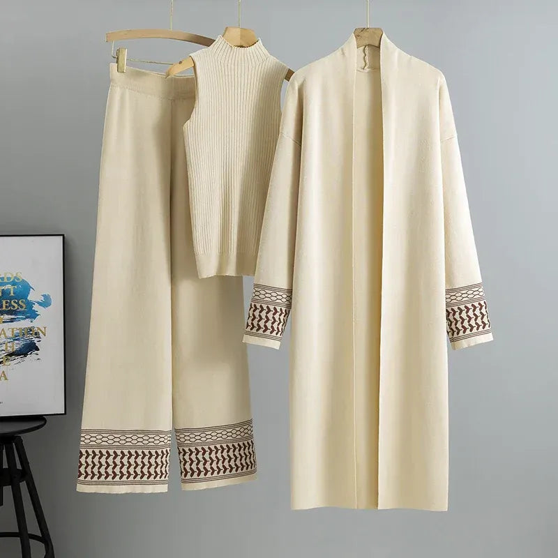 Fall Pattern-Trim Knit Set