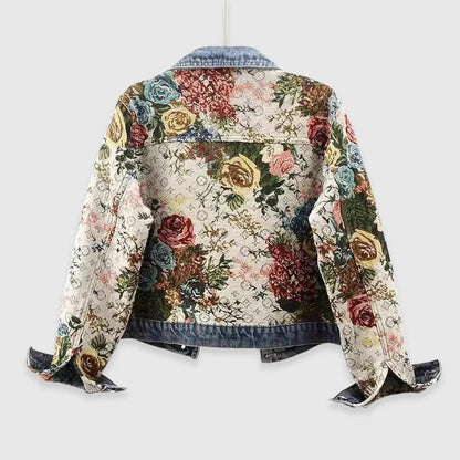 Fall Floral Patchwork Denim Jacket