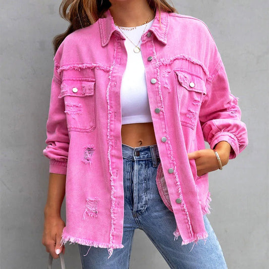 Fall Distressed Overshirt Jacket