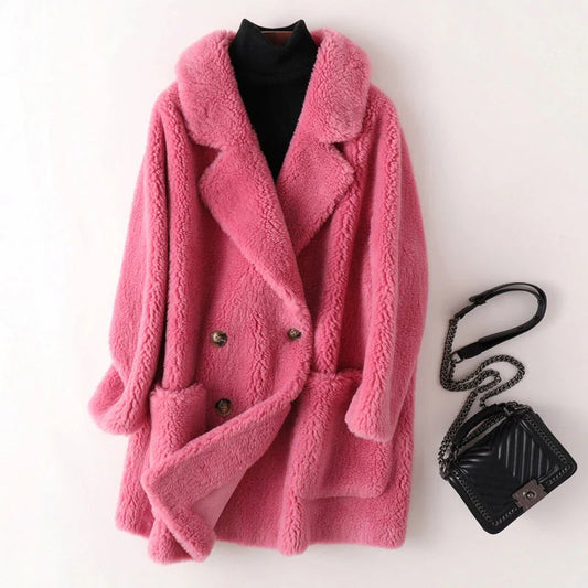 Double-Breasted Shearling Coat