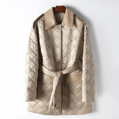 Fall Diamond-Stitch Belted Coat