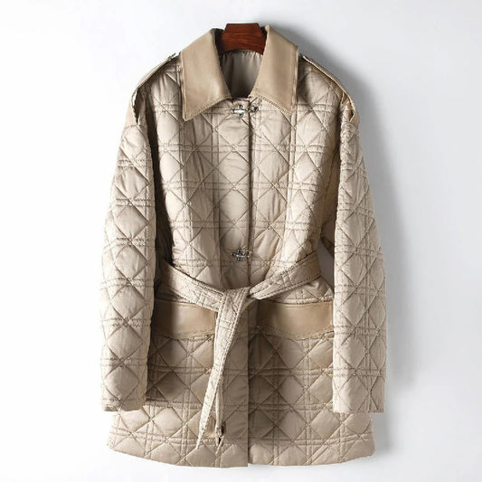 Fall Diamond-Stitch Belted Coat