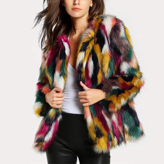 Fall Multi-Color Faux Fur Coat