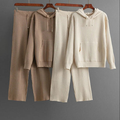Fall Ribbed Knit Hoodie Set