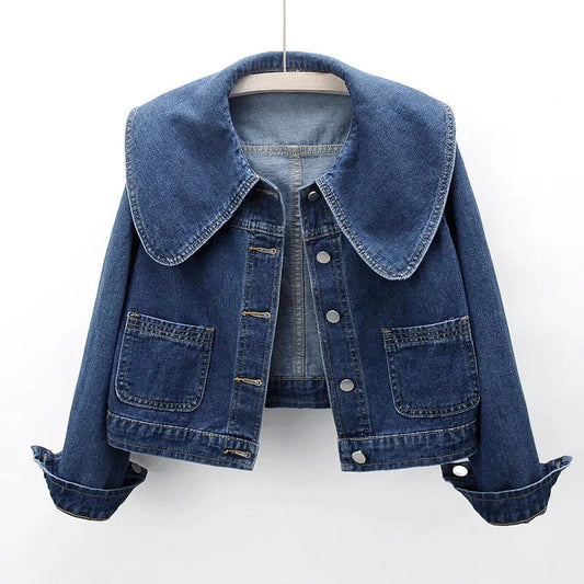 Fall Wide-Collar Denim Jacket