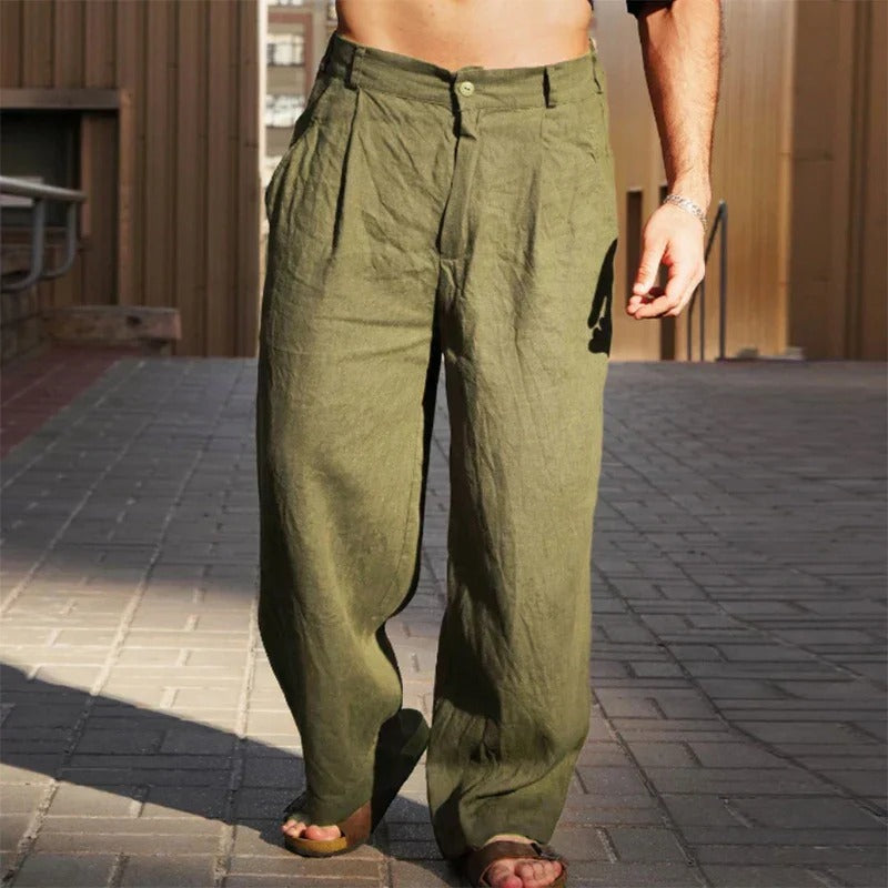Men’s Pleated Wide-Leg Pants - Relaxed Fit, Flowing Silhouette