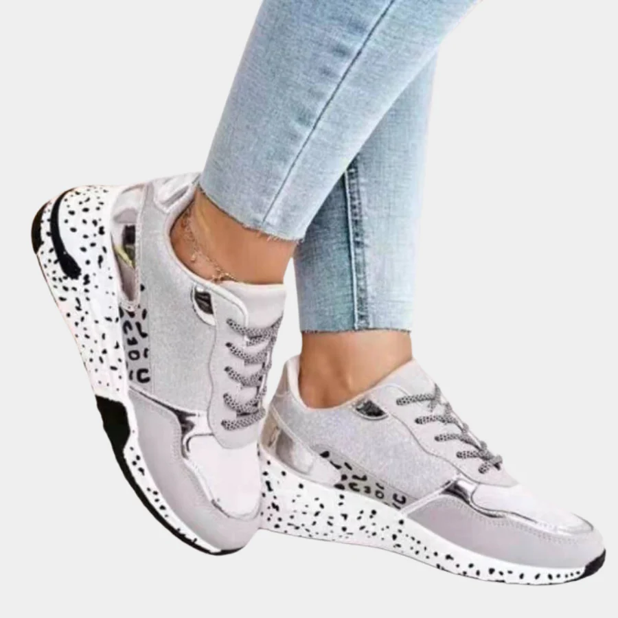 Mixed-Print Chunky Lace-Up Sneakers