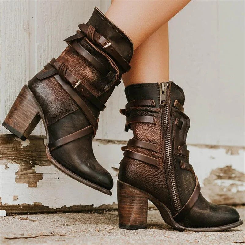 Fall Buckle Block Boots