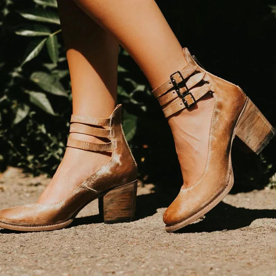 Double Strap Block Heel Pumps