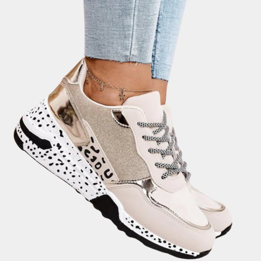 Mixed-Print Chunky Lace-Up Sneakers