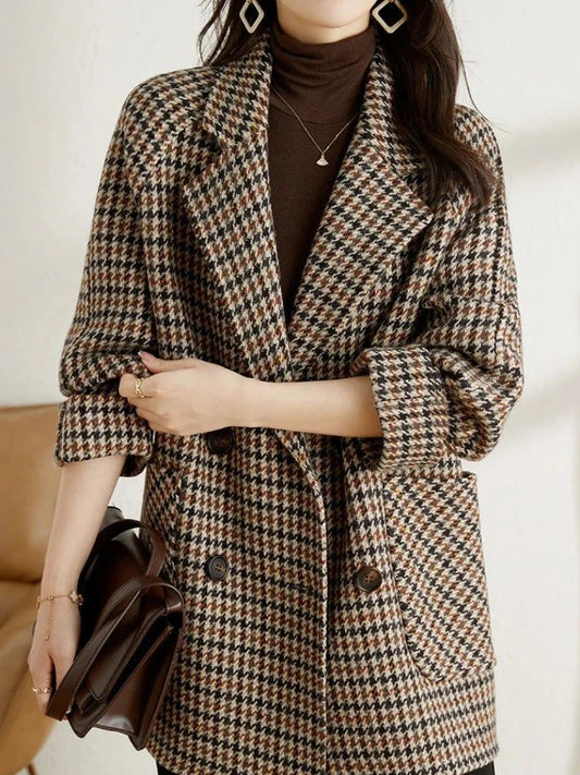 Double-Breasted Houndstooth Blazer