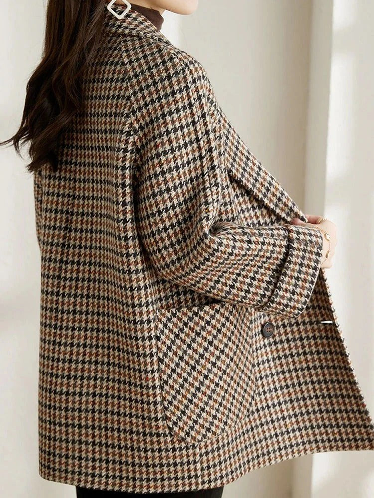 Double-Breasted Houndstooth Blazer