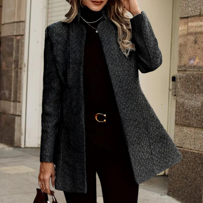 Fall Herringbone Stand-Collar Coat