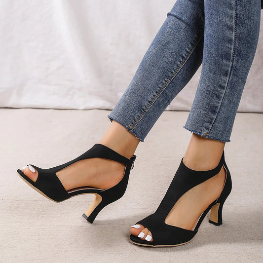 Cut-Out Peep-Toe Heeled Sandals