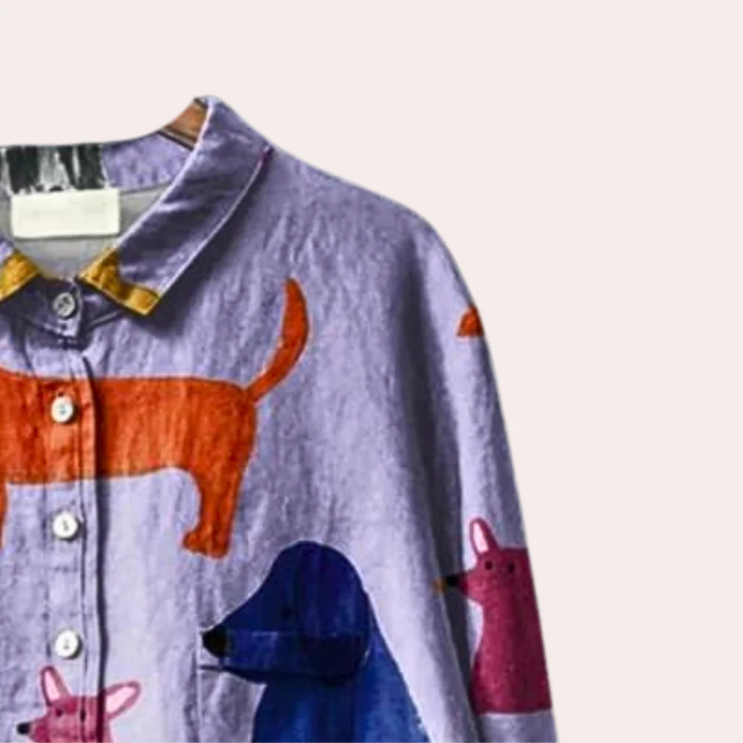 Dog Print Button-Up Shirt