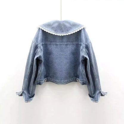 Fall Denim Jacket with Lace Collar