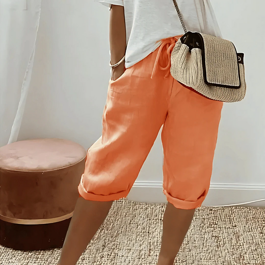 Women’s Knee-Length Harem Shorts - Elastic Drawstring Waist, Breathable Cotton Blend