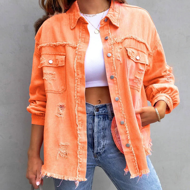 Fall Distressed Overshirt Jacket