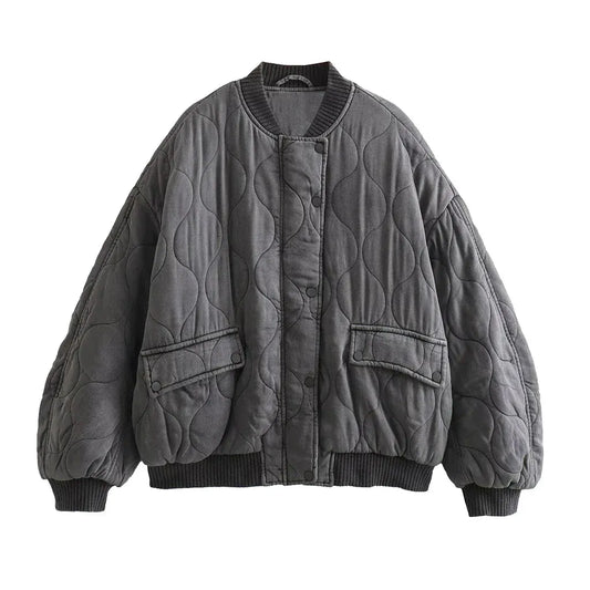 Fall Wave-Stitch Quilted Bomber