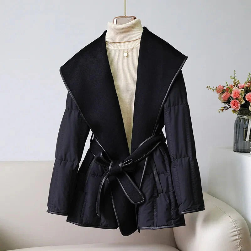 Fall Shawl-Collar Belted Down Coat
