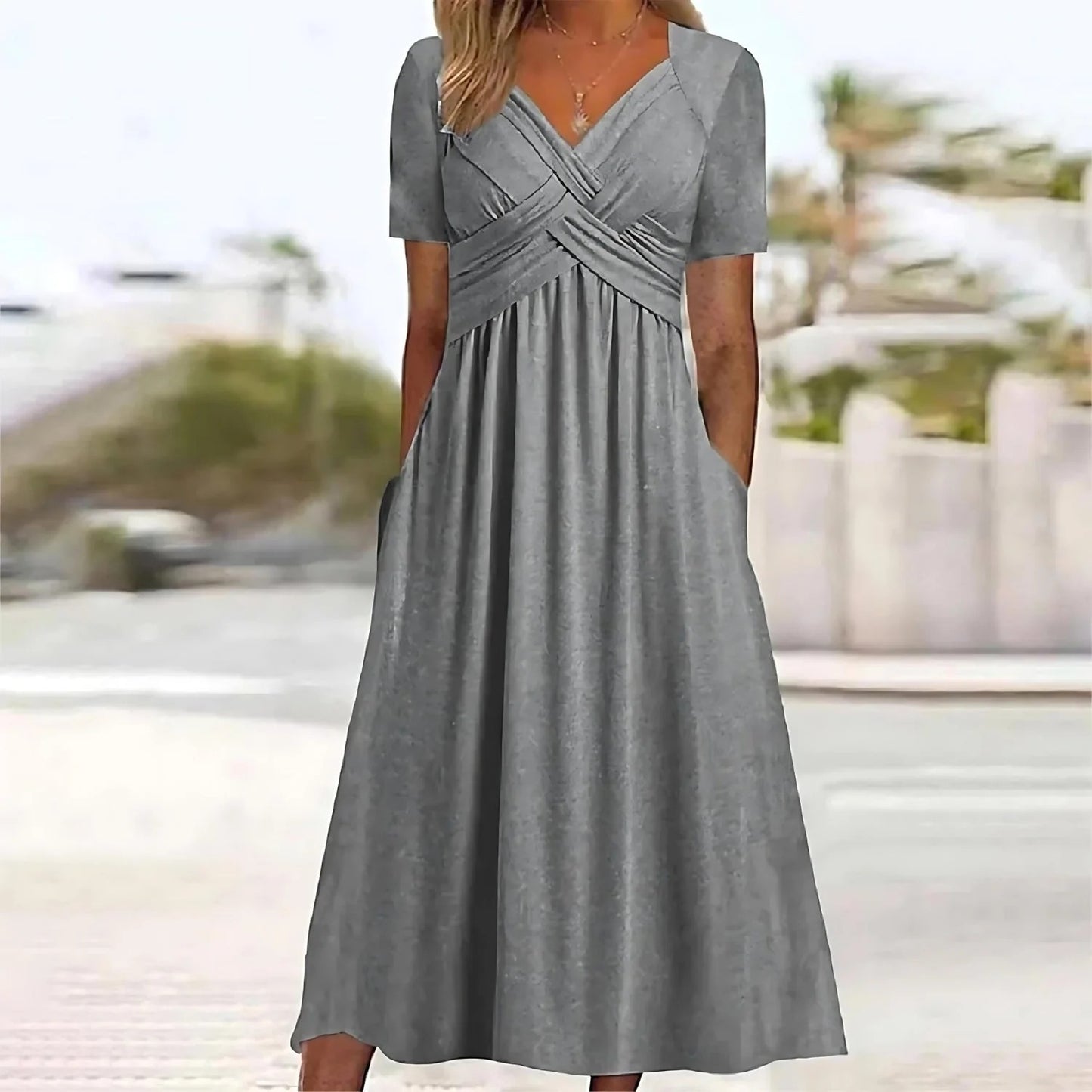 Midi Dress - A-Line Silhouette, Belly Coverage, Versatile Style