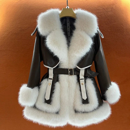 Fall Belted Coat with Fur Trim