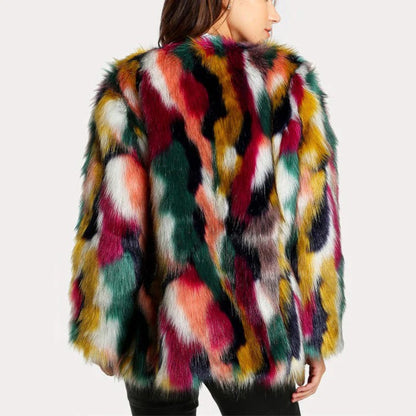 Fall Multi-Color Faux Fur Coat