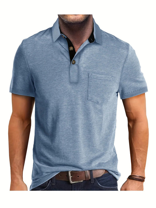 Men’s Short Sleeve Button-Up Shirt - Chest Pocket, Casual Collar