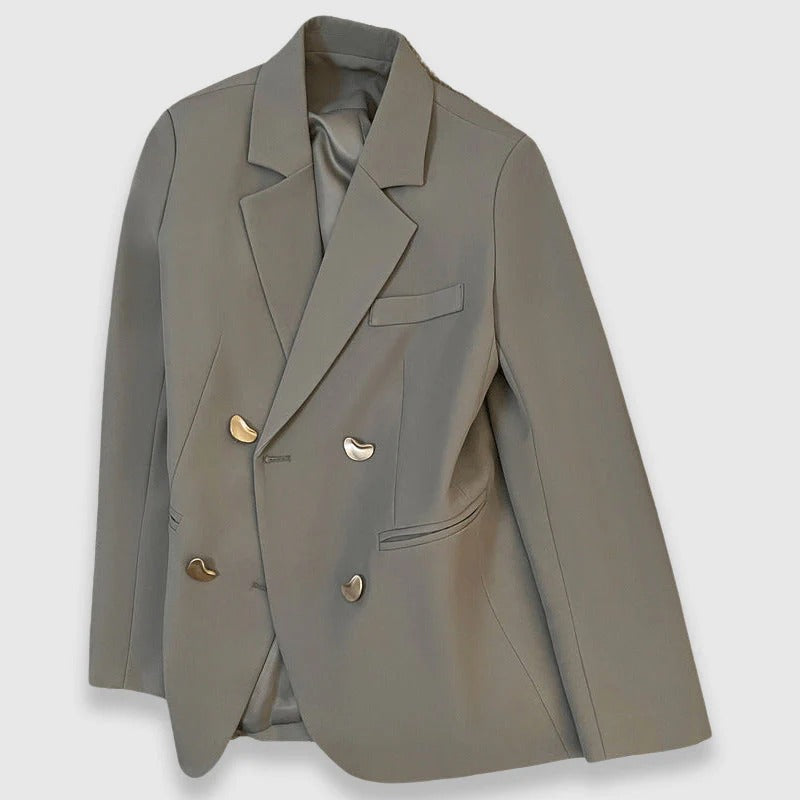 Women's Gold Button Double-Breasted Blazer