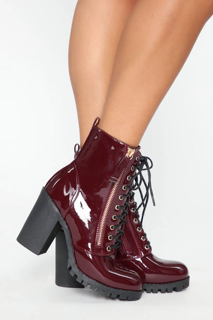 Fall Patent Lace-Up Block Boots