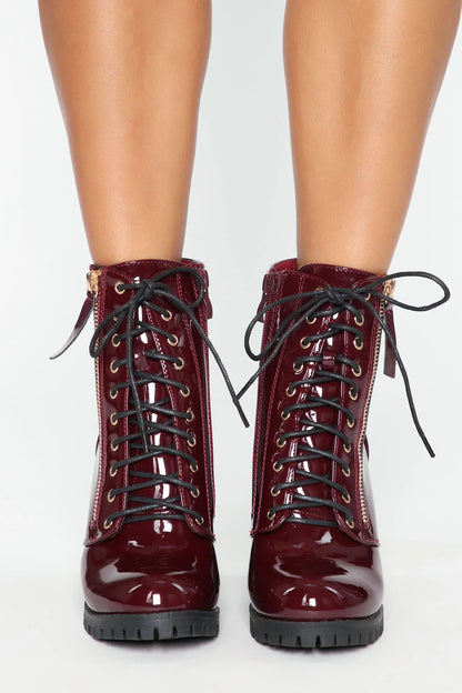Fall Patent Lace-Up Block Boots