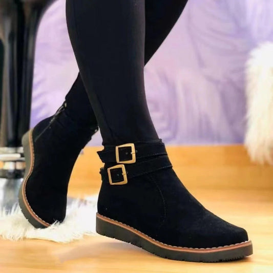 Fall Double-Buckle Ankle Boots