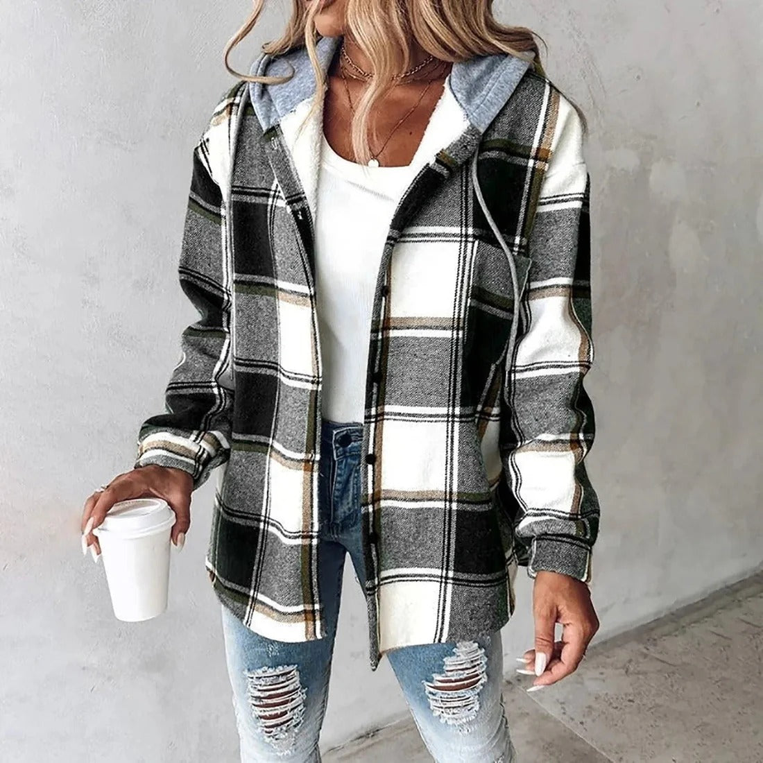 Fall Checked Wool-Blend Shacket